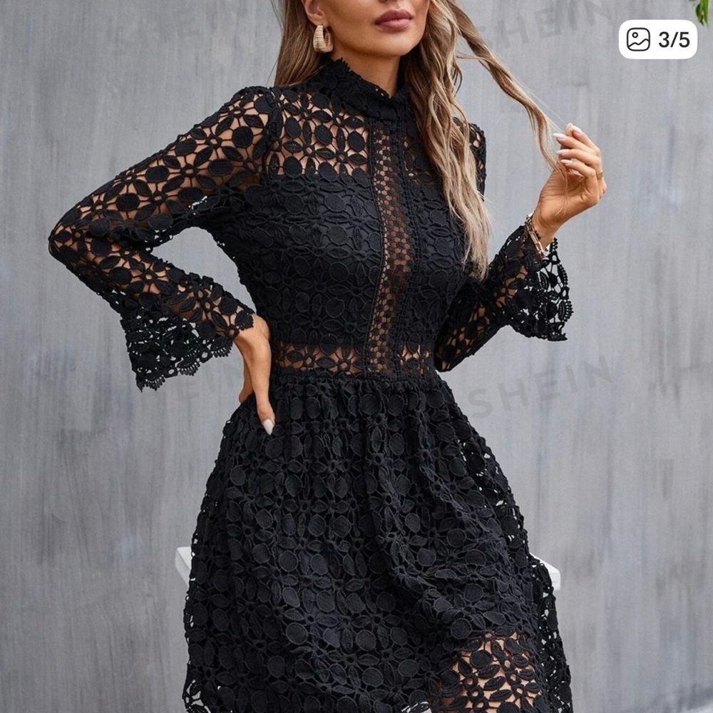 Black Lace Long Sleeve Dress - Picture 3 of 8